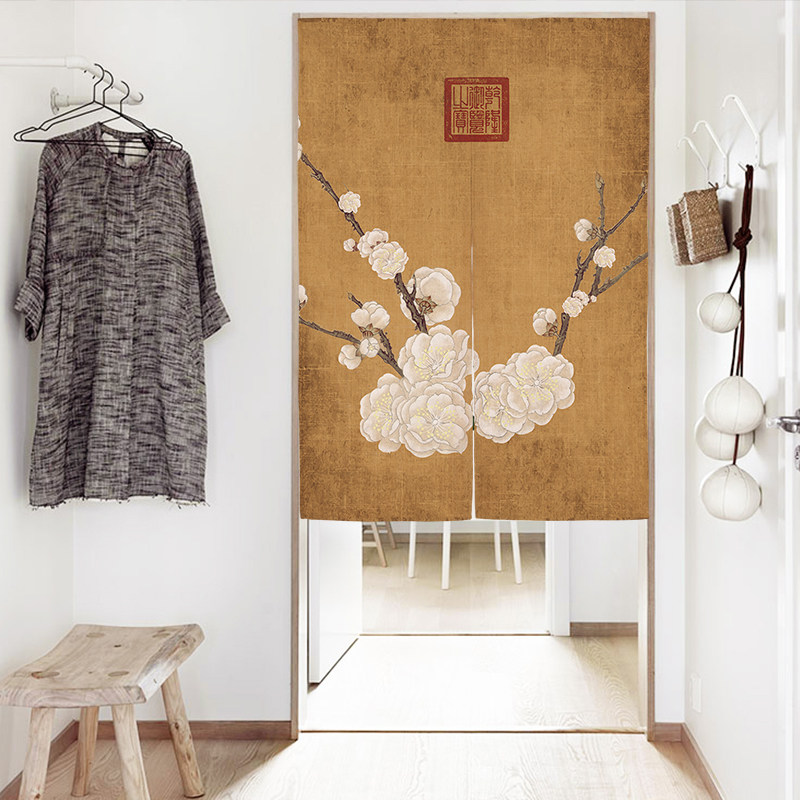 Flower and bird retro Chinese door curtain fabric cotton linen curtain porch tea room partition window toilet hanging curtain homestay decorative curtain