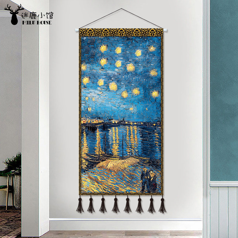 Van Gogh art Oil painting hanging canvas art European and American abstract Nordic Tapestry Living Room entrance decorative painting Bedroom hanging cloth