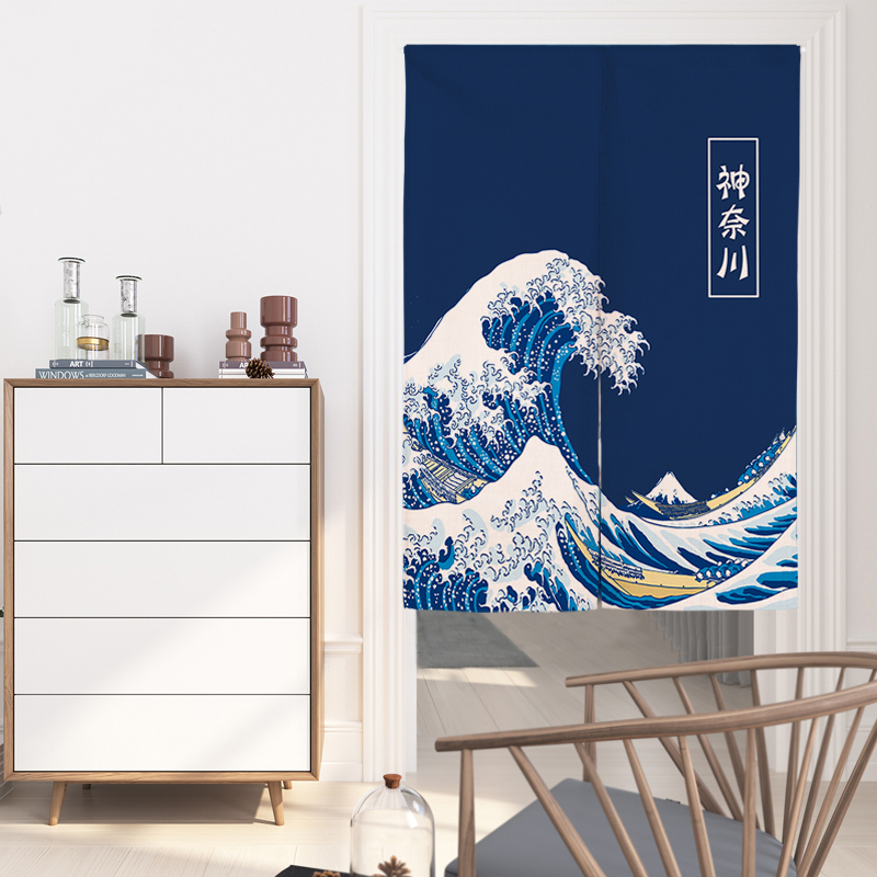 Japanese-Style Ukiyo-E Fabric Door Curtain Bedroom Bathroom Curtain Partition Curtain Kitchen Oil-Proof Half Curtain Feng Shui Curtain
