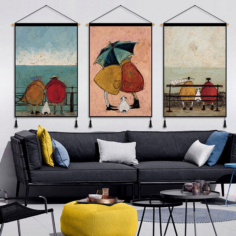 Oil painting style cloth hanging painting American pastoral tapestry sofa background wall decorative painting wall painting mural bedroom bedside painting