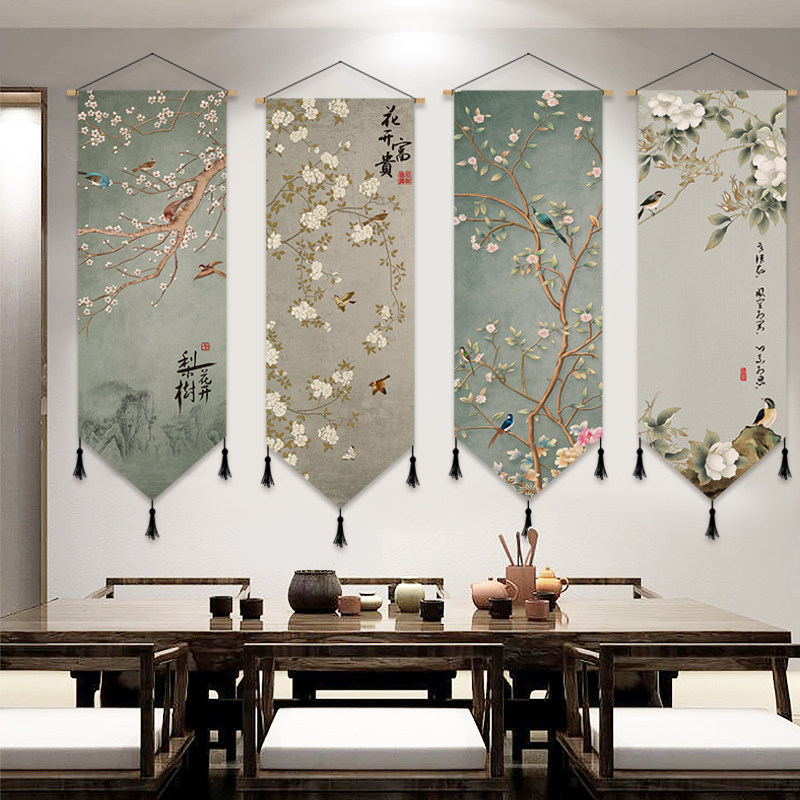 Flower rich fabric hanging painting Modern Chinese living room background wall decorative painting Dining room tapestry Bed and breakfast transformation hanging cloth