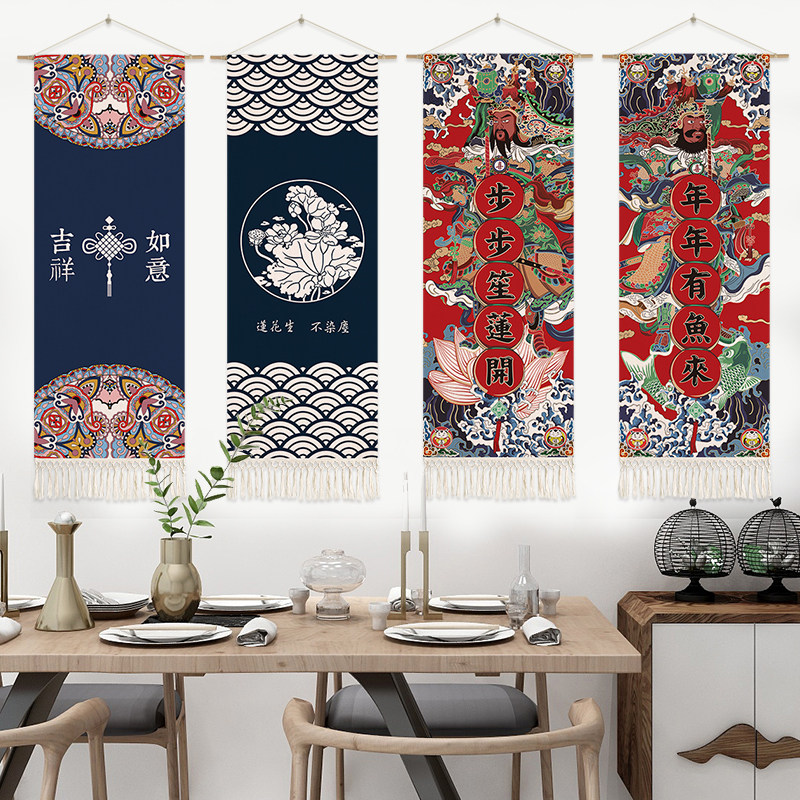 Chinese tapestry hand-woven lace fringed fabric hanging painting sofa background wall decoration painting meter box cover painting