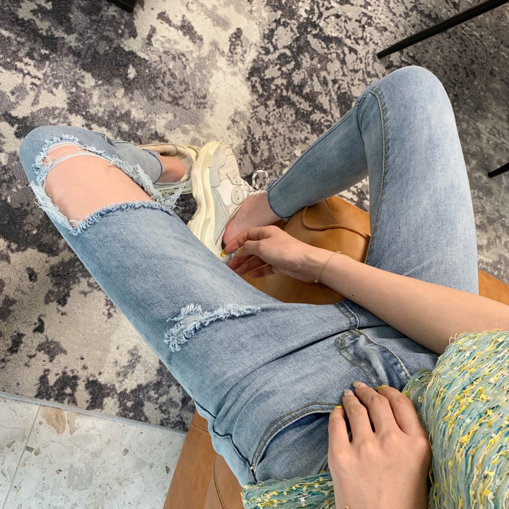 chic trendy slimming ripped jeans for women 2021 Spring and Autumn, Hyuna style 9-inch pants from Dongdaemun, South Korea pic 21