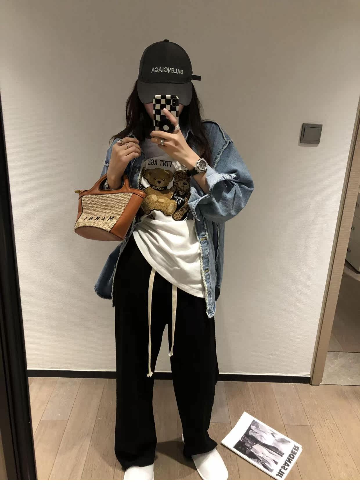 泡泡纱抽绳阔腿长裤2022春装新款直筒宽松高腰垂感显瘦长裤详情17