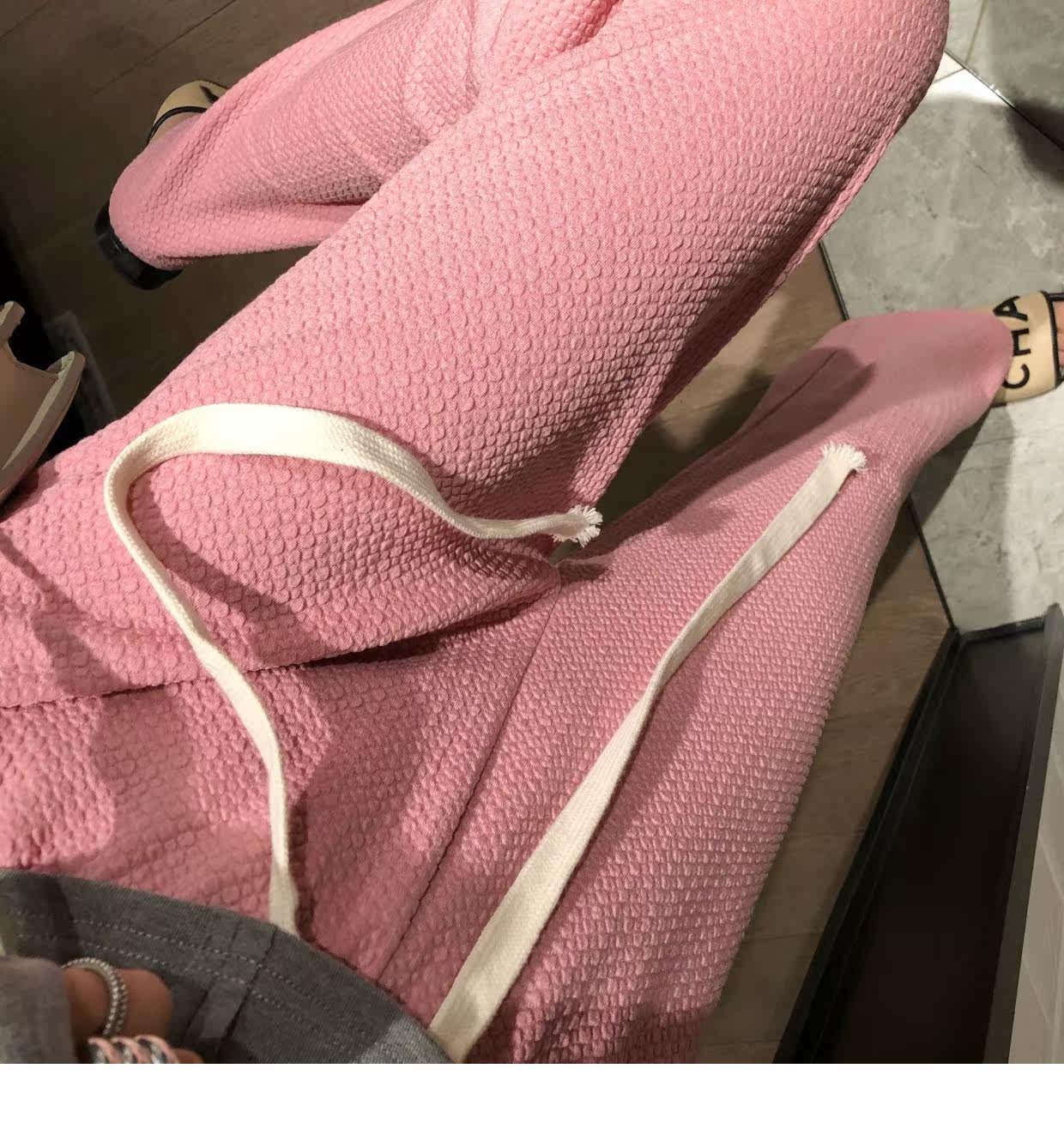 泡泡纱抽绳阔腿长裤2022春装新款直筒宽松高腰垂感显瘦长裤详情7