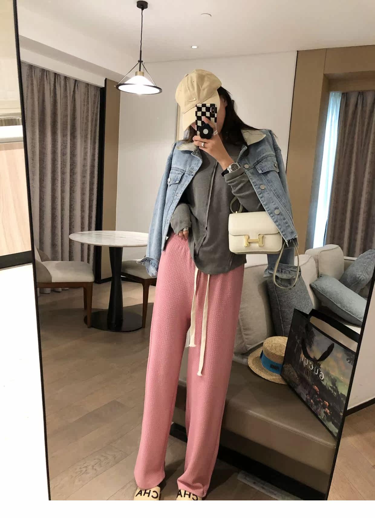 泡泡纱抽绳阔腿长裤2022春装新款直筒宽松高腰垂感显瘦长裤详情12