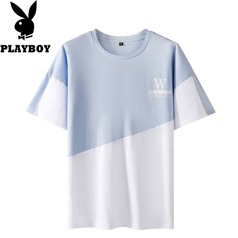 Playboy cotton T-shirt men's short-sleeved summer thin section loose casual tide brand round neck simple student top