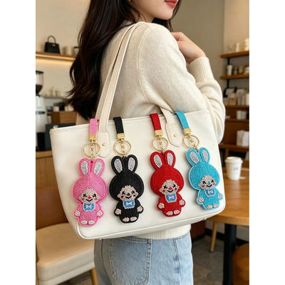 Cross-border bestsellers: Fashionable cartoon rabbit car keychains, rhinestone decorations, bag pendants, and cute animal ornaments