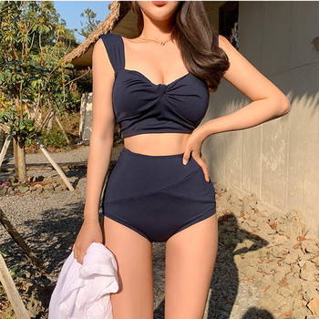 Swimsuit for Women, Sexy Two-Piece, High-Waisted, Tummy-Covering, Shoulder-Slimming, Small Bust Bikini, Korean Internet Celebrity Style, Vacation Swimwear