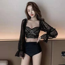 Net red retro swimsuit polo point lace long sleeve backless thin waist belly split swimsuit women hot spring swimsuit