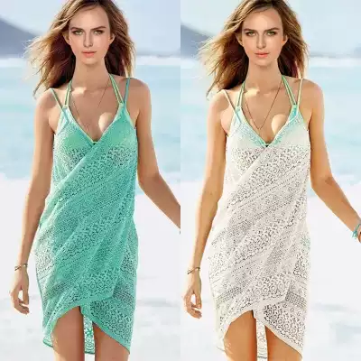 High-end beach towel solid color sunscreen skirt sarong shawl oversized shirt bikini blouse lace jacquard wrap skirt