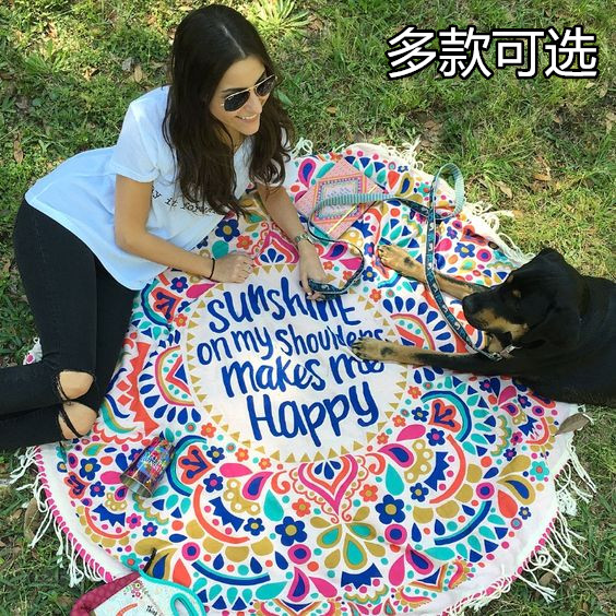 Round print beach towel oversized anti-snort shawl sitting cushion seaside drape European cloth bikini blouse floor mat