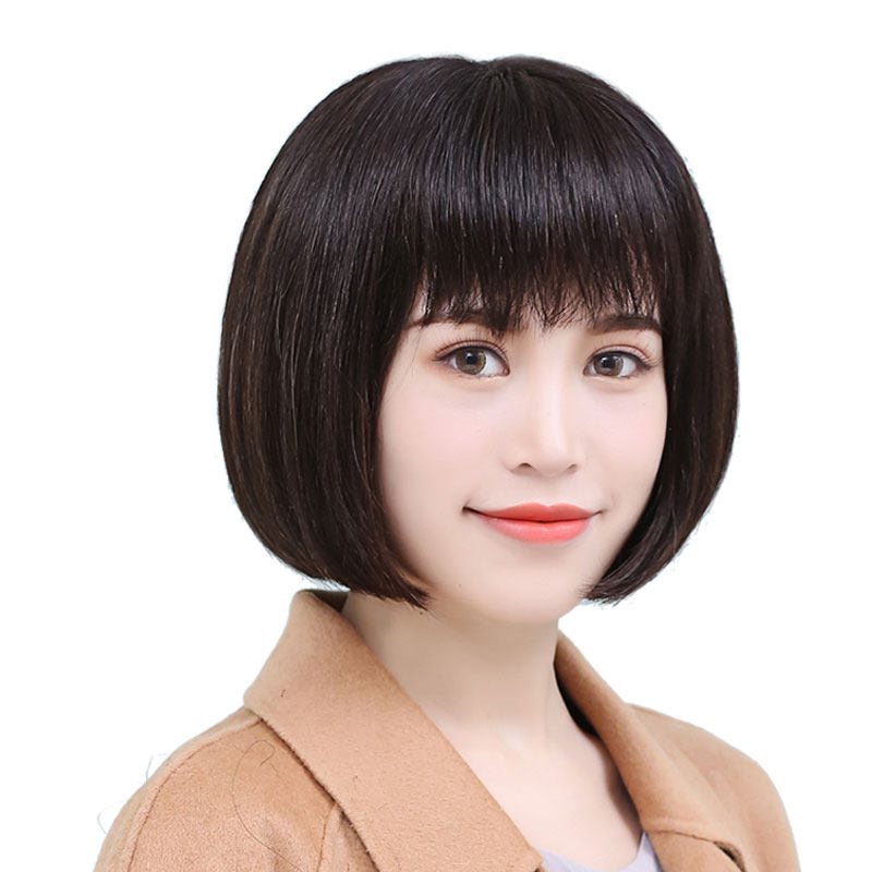 Wig set women's short hair bobo head buckle fluffy natural real hair bobo middle-aged temperament shoulder-length short hair