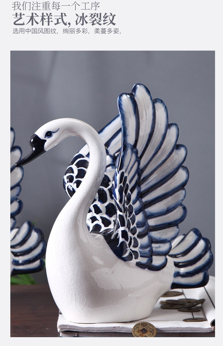 Blue and white porcelain ceramic swan sitting room porch ark adornment TV ark, furnishing articles household ceramic arts and crafts