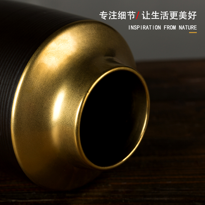 Grain decoration furnishing articles ceramic screw black gold vase three free combination dried flowers flower arrangement sitting room desktop decoration