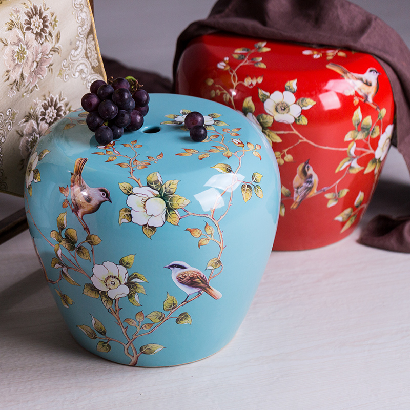 Jingdezhen high temperature ceramic drum who American rural wind hand - made flowers home dress and sit who pottery drum who embroidered pier