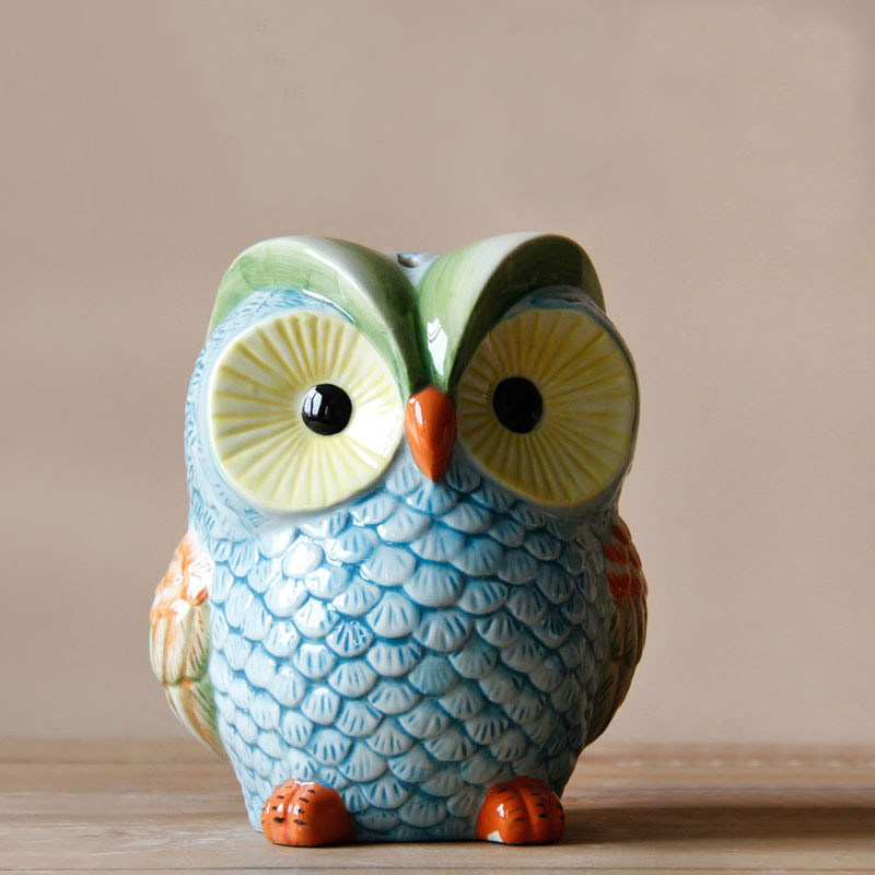 Rain and Tong Home) Ceramic colorful cat owl deposit money pot child anecdote with cute owl germination