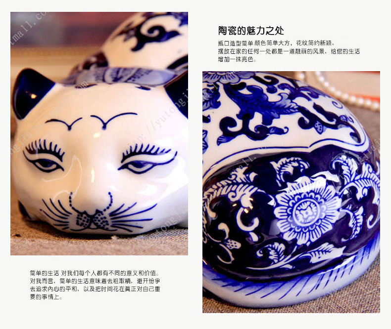 Jingdezhen blue and white porcelain, lovely languid is lazy cat cat cat ceramics handicraft furnishing articles home decoration interior decoration