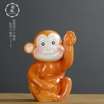 Cute monkey ceramic painted ceramic big monkey ornaments creative cute Zodiac office desktop decoration craft