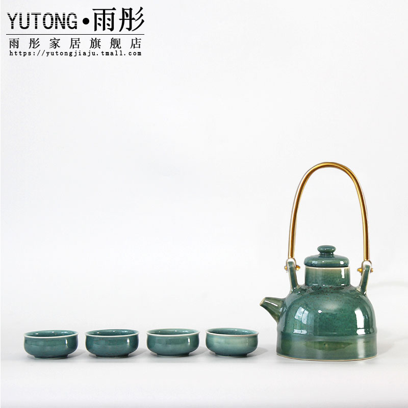 Variable creativity was copper fittings laptop creative tea jingdezhen high tea set a pot of four cups