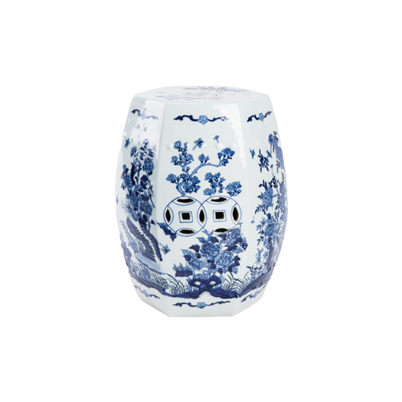 Ceramic drum who blue - and - white porcelain who the new Chinese style classical Ming and the qing dynasties hollow - out archaize who decoration who in shoes who sits who