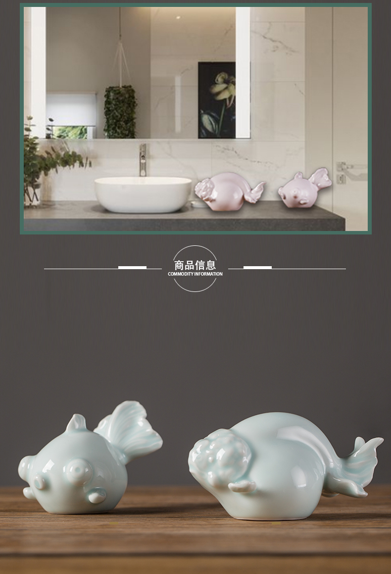 The tong household powder glaze year after year have fish soft outfit furniture green glaze ceramic creative modern decoration home outfit fish furnishing articles