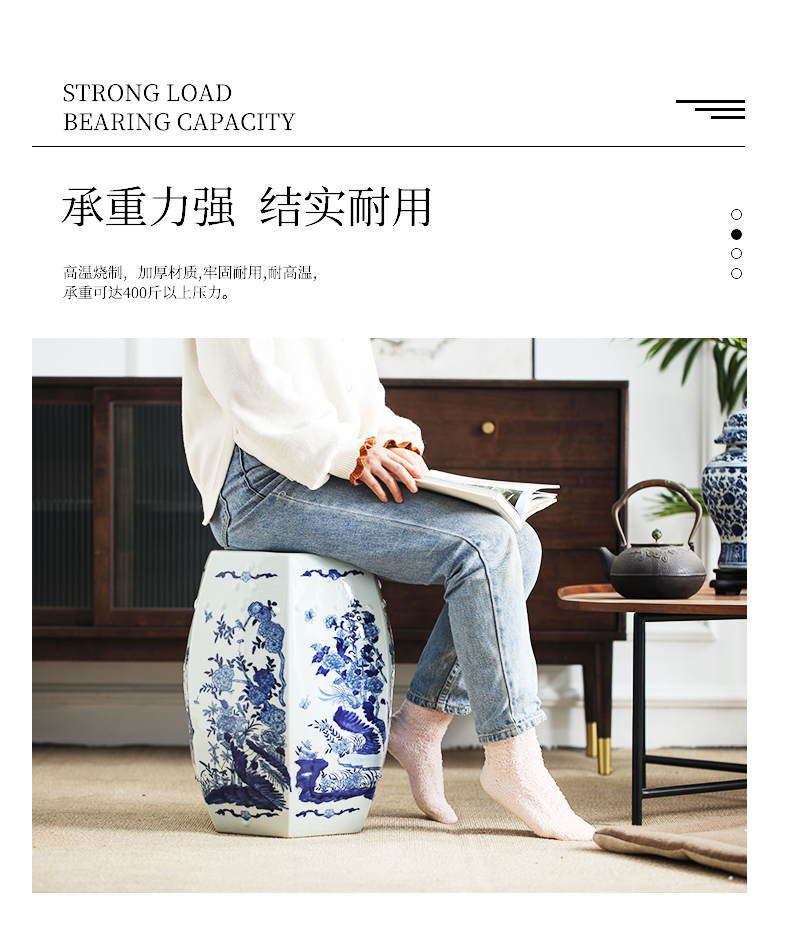 Ceramic drum who blue - and - white porcelain who the new Chinese style classical Ming and the qing dynasties hollow - out archaize who decoration who in shoes who sits who