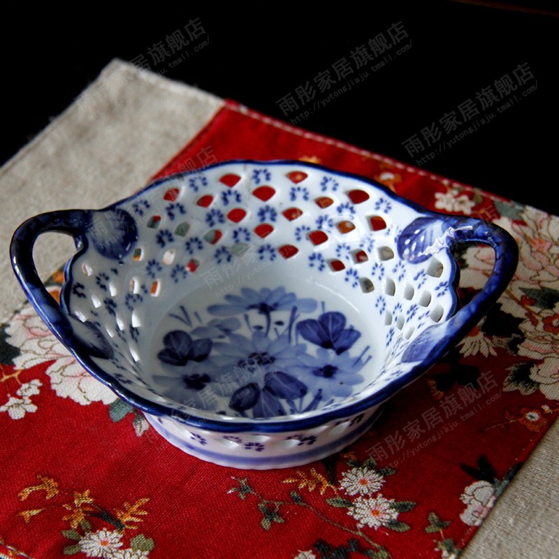 Blue and white porcelain of fruit fruit basket medium three pieces of fruit tray was home decor furnishing articles storage of snacks all the plates