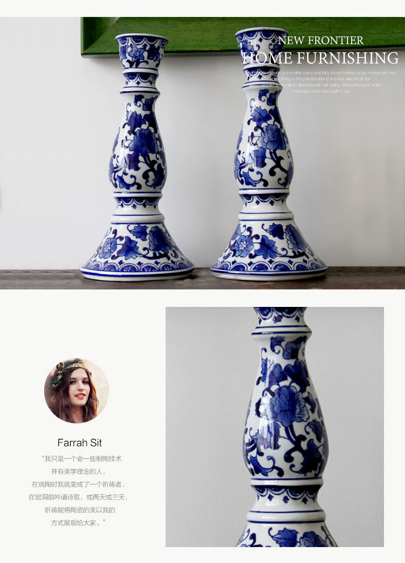 Blue and white porcelain of jingdezhen ceramics candlestick/contracted household of Chinese style style ceramic candlestick furnishing articles incense inserted