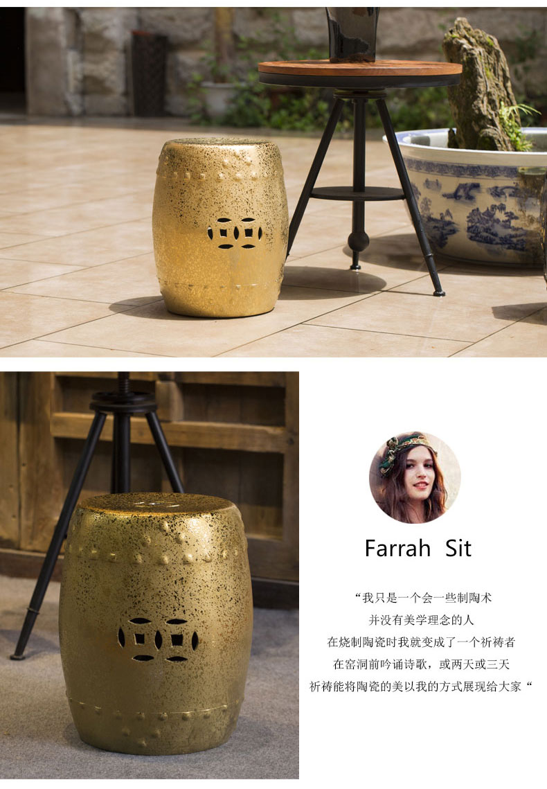 Jingdezhen ceramic who high thick continental gold - plated manual six side sitting room who drum drum who toilet block furnishing articles