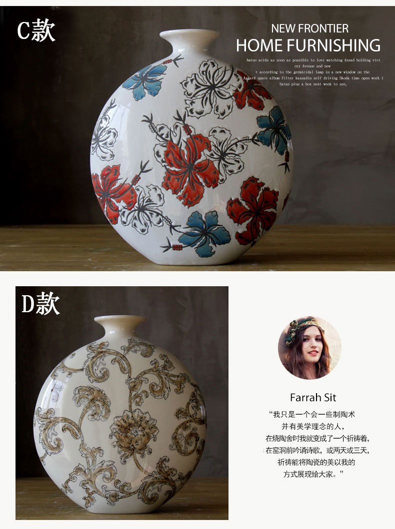 Pastel hand - made ceramic vase Chinese ceramic flat expressions using flower furnishing articles of Europe type restoring ancient ways decorates porch TV ark