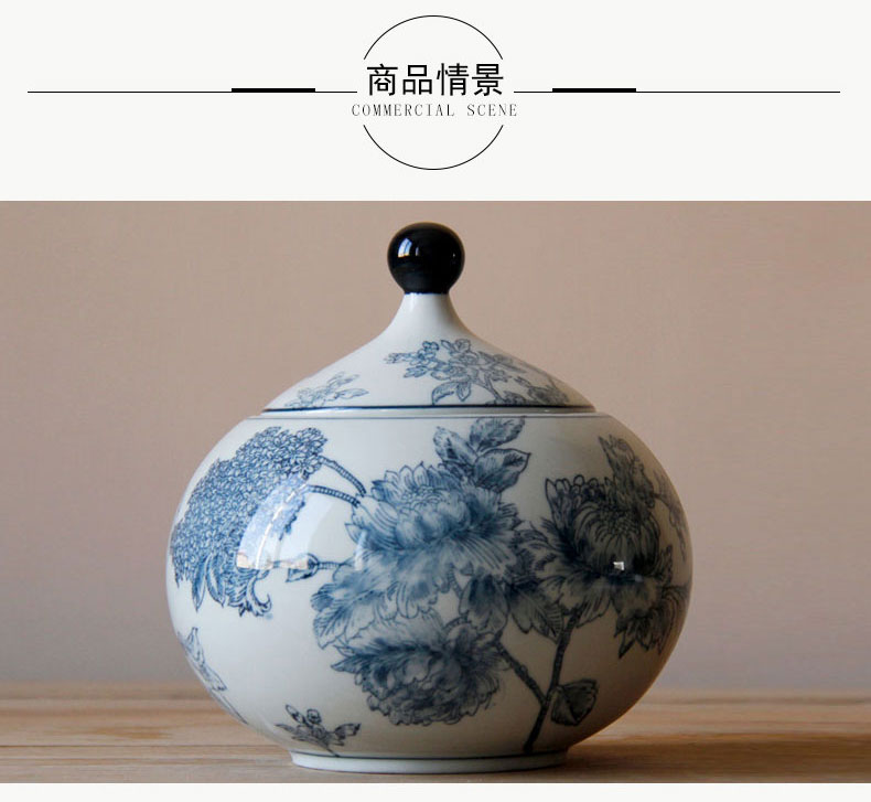 Rain tong home | jingdezhen blue and white ceramics freehand brushwork pointed creative household furnishing articles storage tank with cover pot