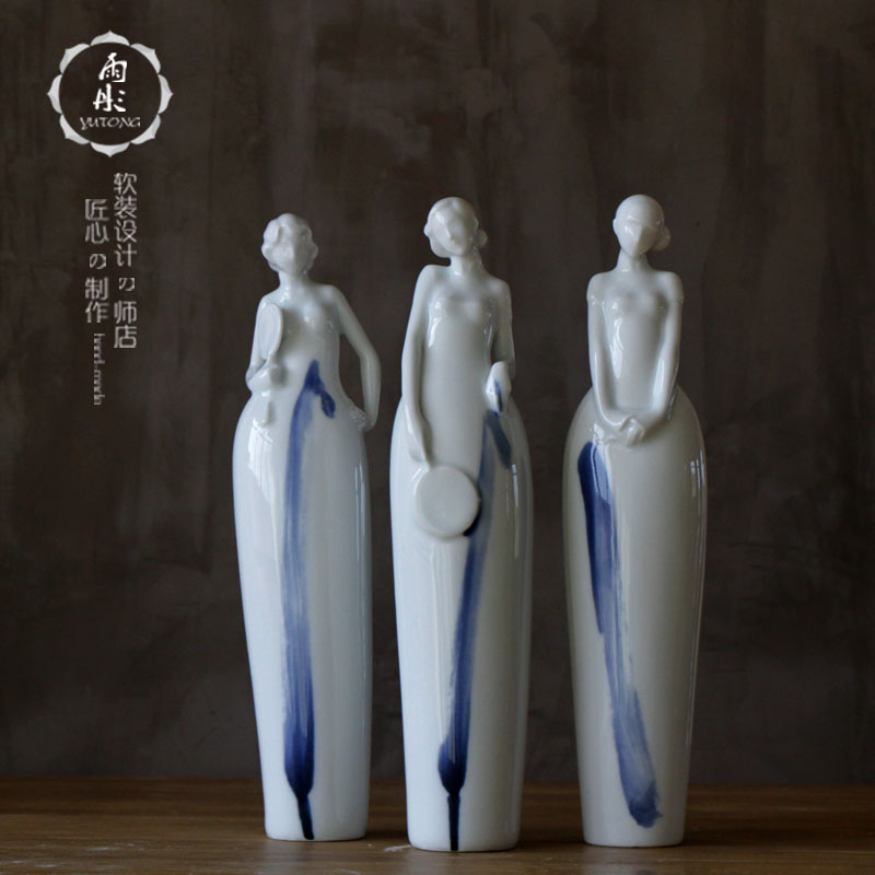 The rain tong home | jingdezhen blue and white ceramics beauty furnishing articles manual glazed home sitting room porch decoration