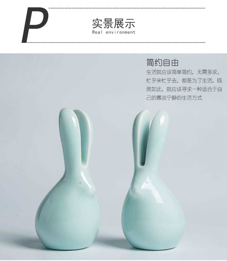 Lovely rabbit contracted the new Chinese style ceramic furnishing articles green glaze rabbit mattress in the sitting room porch decoration crafts and gifts