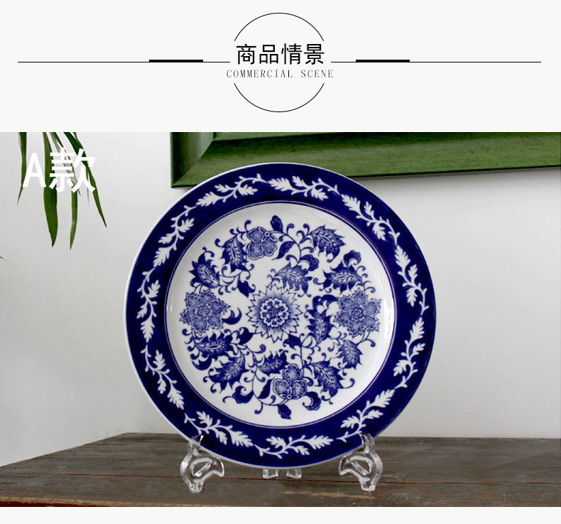 Jingdezhen blue and white hang dish European Mediterranean blue and white porcelain ceramic decoration plate plate household decoration furnishing articles