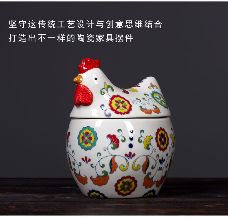 Ceramic chicken place jingdezhen porcelain creative European painting home sitting room adornment snacks seal storage tank