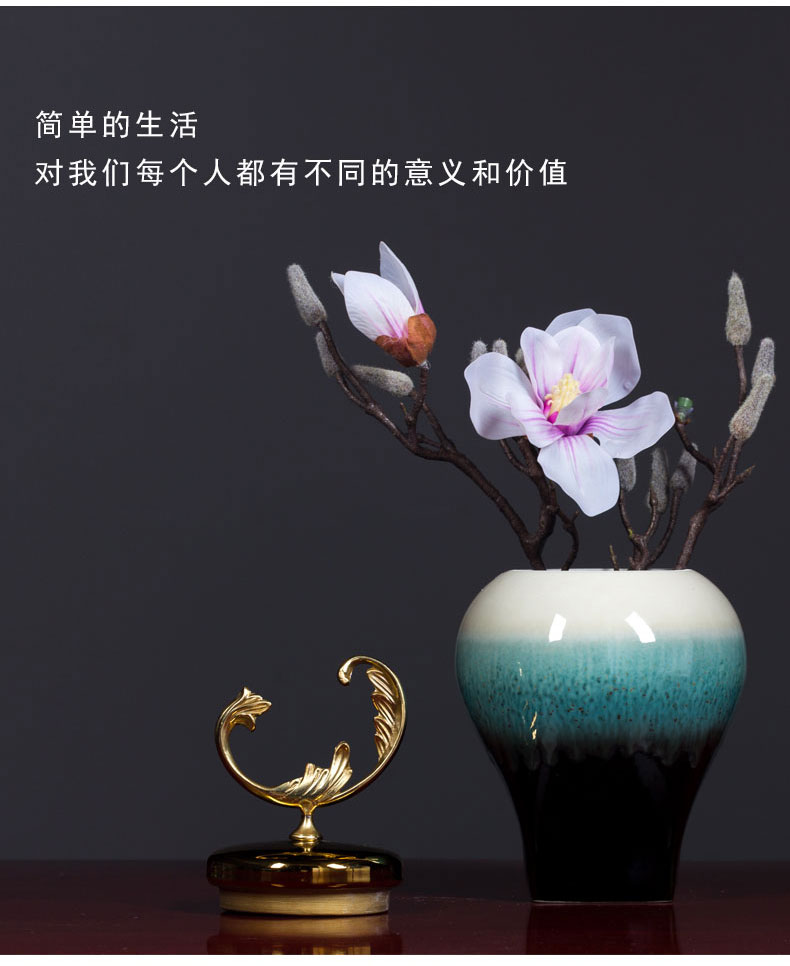 New Chinese style ceramic vase simulation flower art furnishing articles creative TV ark, metal accessories decorative up porcelain decoration