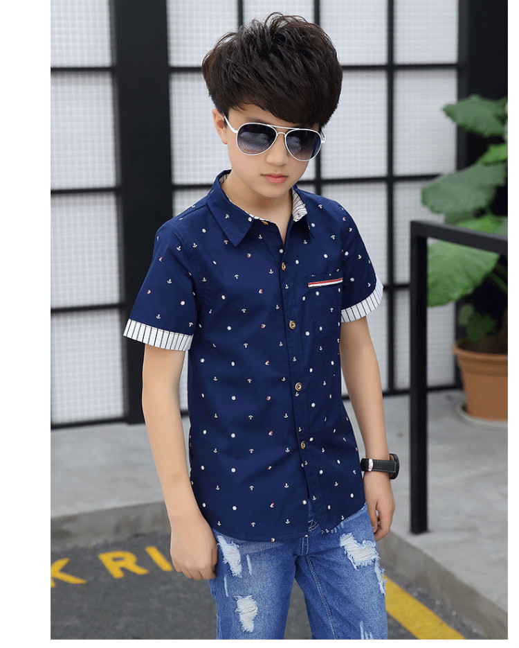 Chàng Trai mùa hè Ngắn Tay Áo Top 12 Cậu Bé Lớn Cotton Boy Con Hàn Quốc Áo Sơ Mi 15 Năm Mùa Hè 13 Hàn Quốc Phiên Bản