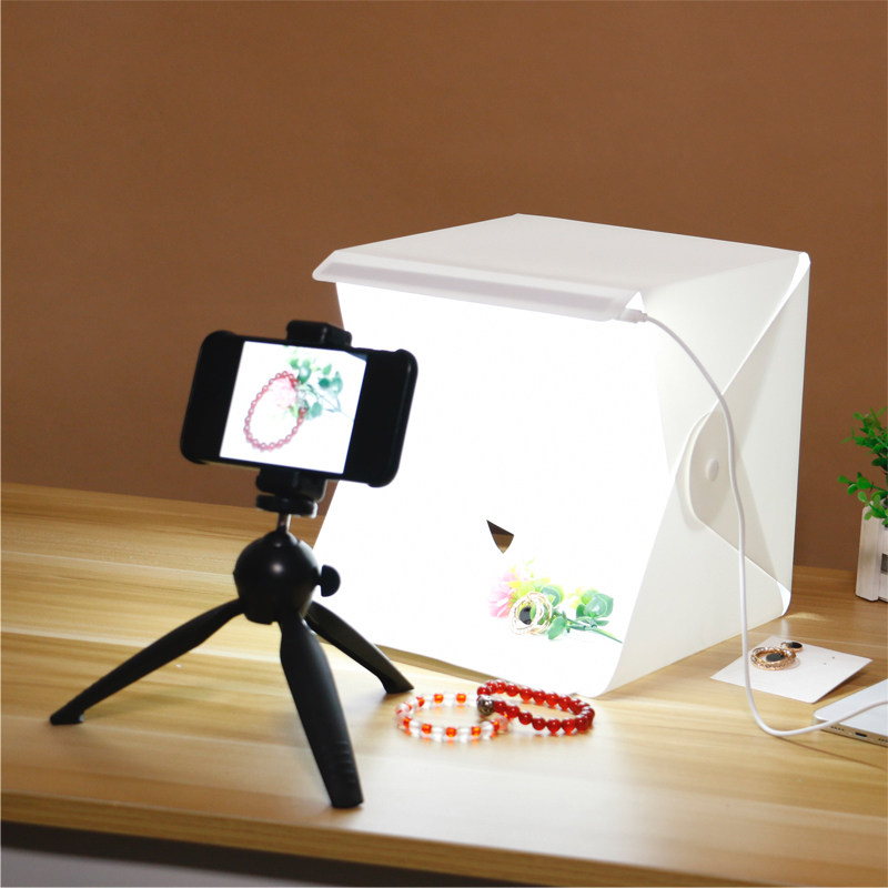 Naughty Photo Photo Studio Suit Small LED Flexlight Light Box Simple Folding Portable Ornament Jewelry Product Shooting Props Tonic Light Lamp Indoor static to send background cloth New hands Getting started Little White