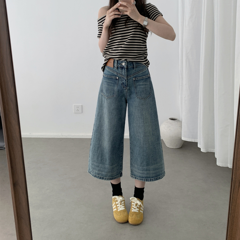 [Clearance Item] Amore American Retro Design Jeans for Women 2026 Loose Straight Cropped Pants