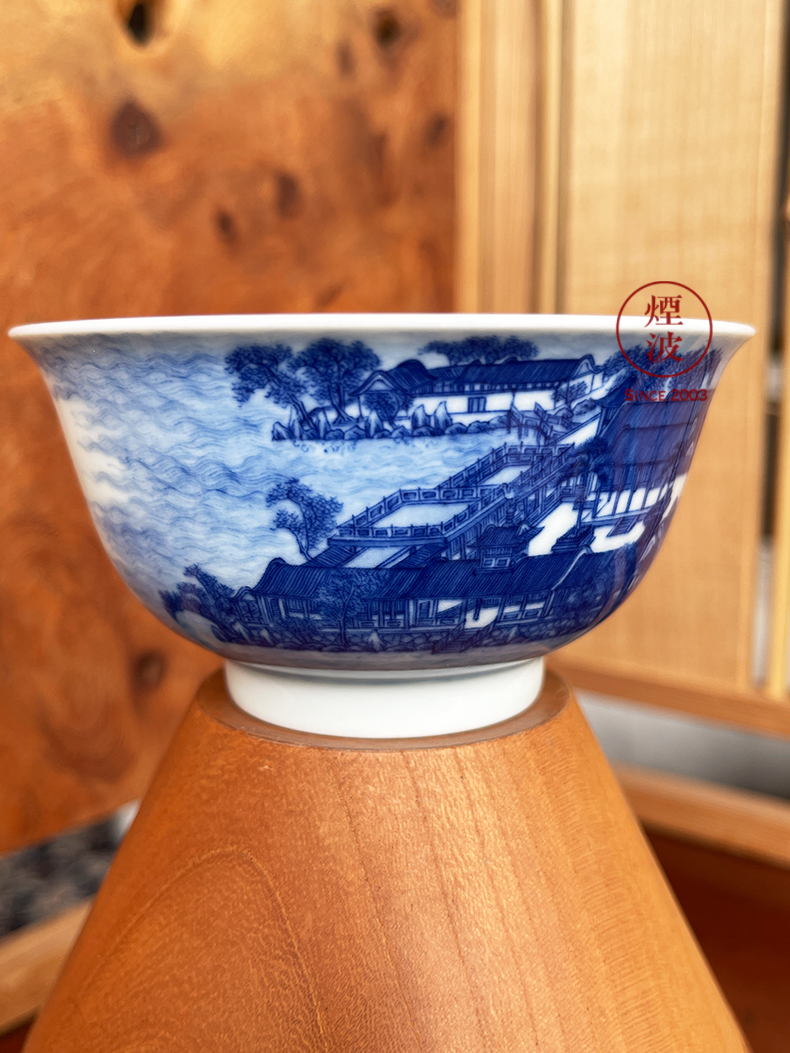 Jingdezhen sleep mountain hidden up the reform model of blue and white heavy yuanmingyuan peng island YaoTai sample tea cup tea cups