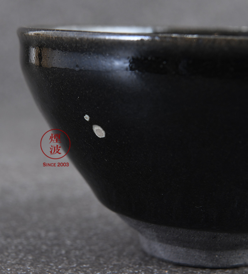 Those Japanese pottery Lin Gong help to obsidian temmoku bowl to build sample tea cup tea cup