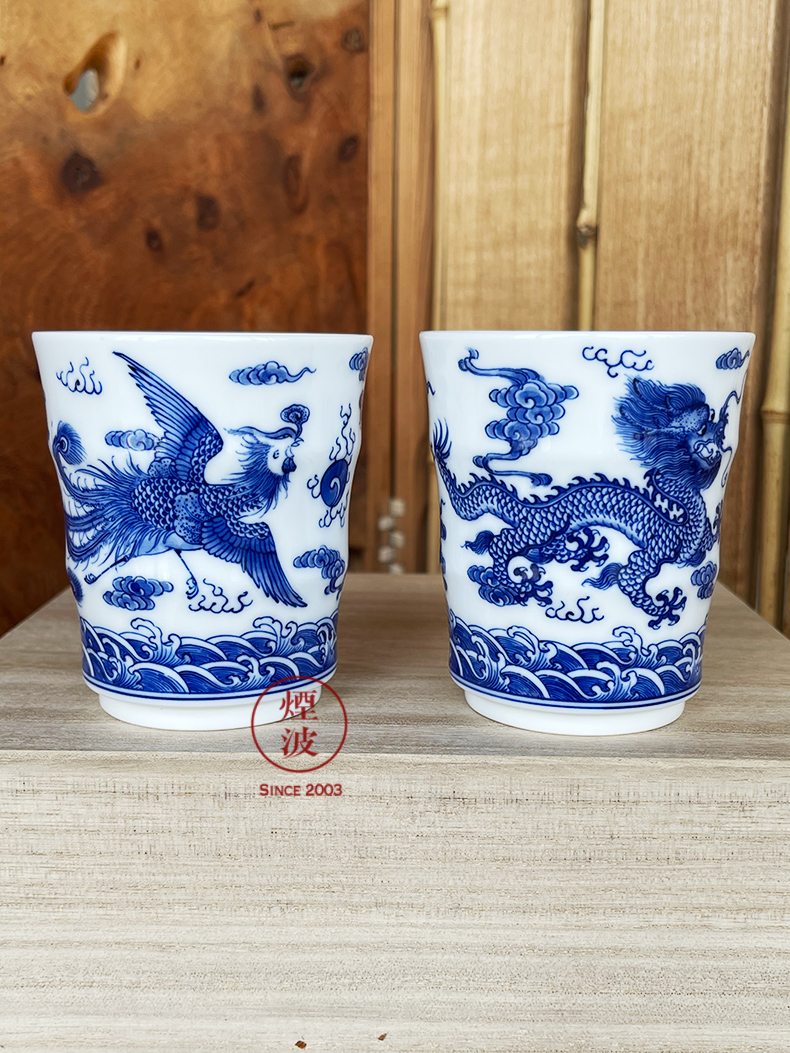 Those jingdezhen blue and white nine calcinations hand longfeng hand made blue and white porcelain cup cup bamboo cup