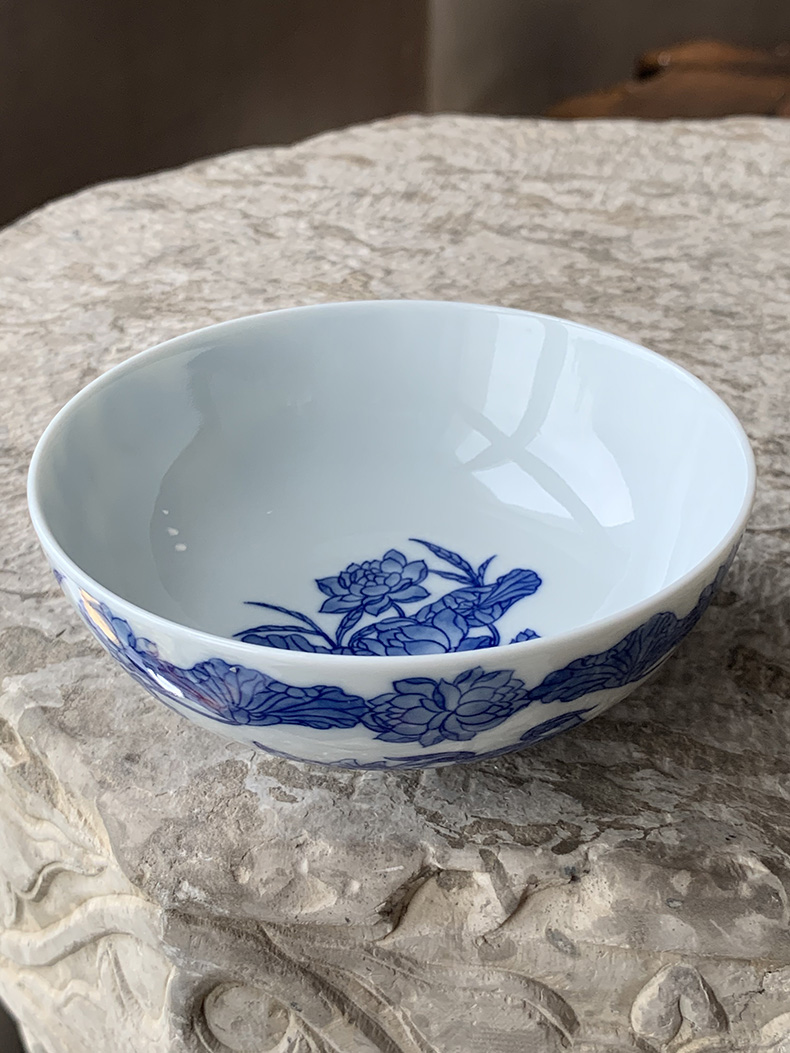 Jingdezhen spring auspicious jade Zou Jun up of eight of the blue and white lotus yuanyang new painting of flat bowl cups