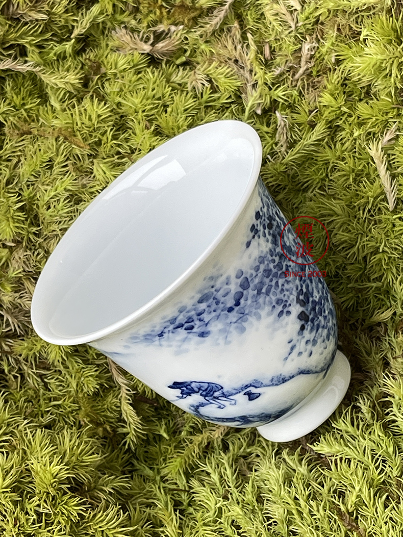 Jingdezhen nine calcinations hand - made blue - and - white porcelain hand landscape beauty fishing cup tea cups