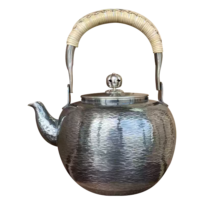 日本京都清課堂錫器清課堂造杉目紋黃銅鍍銀湯沸燒水壺藤卷茶壺