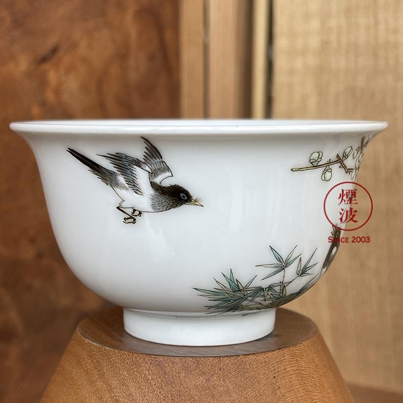 Jingdezhen spring auspicious jade Zou Jun up and colored enamel of eight new system bamboo stone painting of flowers and beaming koubei