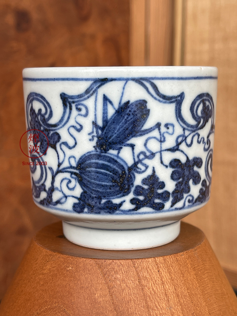 Hand - made imitation of yuan blue and white porcelain of jingdezhen g frequently hall window for fruit insect lines straight keller cup