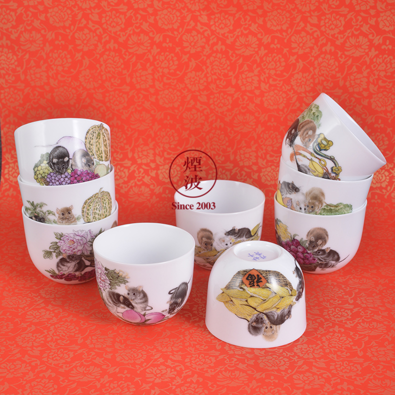 Jingdezhen nine calcinations experienced painters hand - made pastel rat year an abundant bergamot turnip tea cups to recognize the sample tea cup