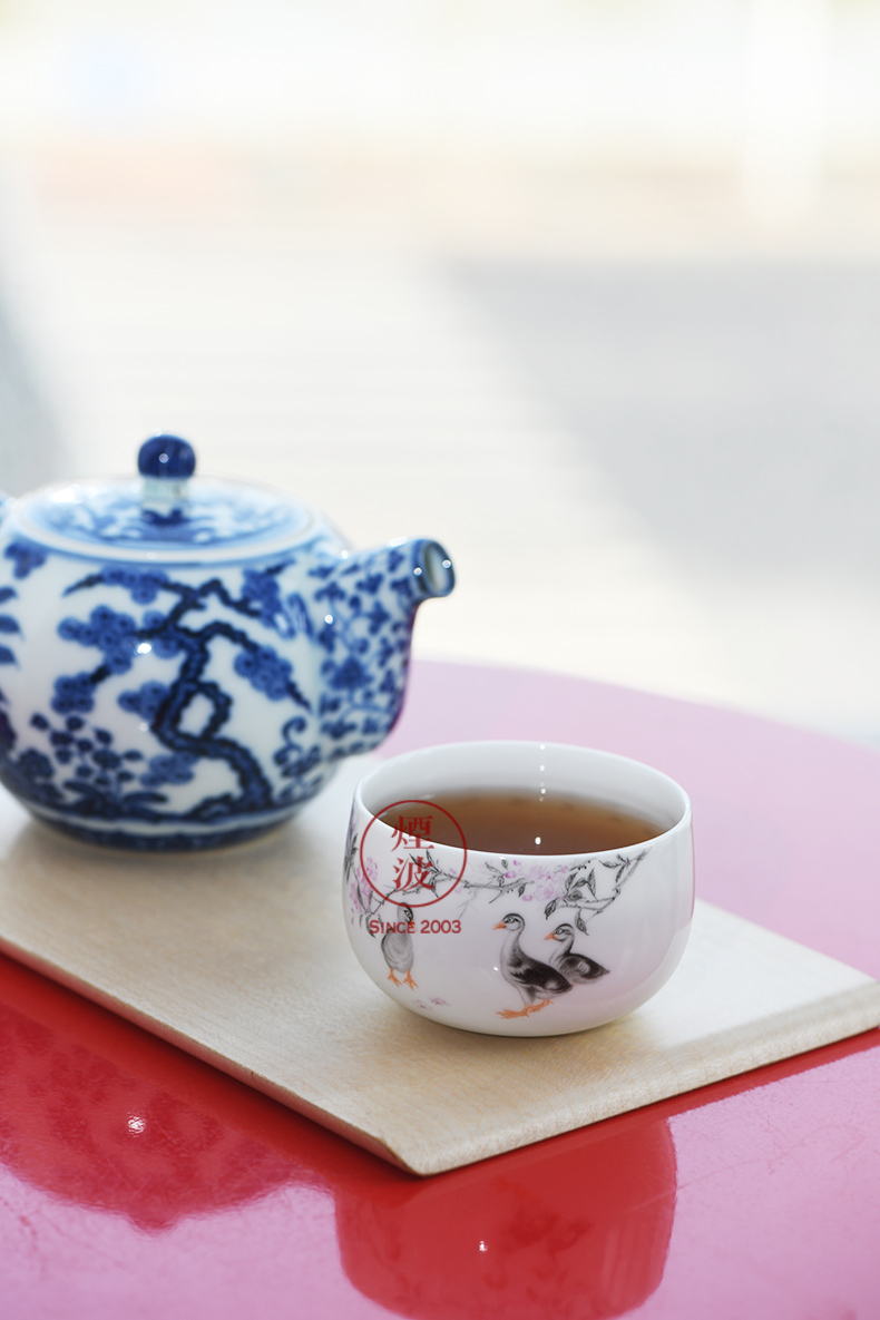 Jingdezhen nine calcinations hand - made color ink painters spend porcelain hand duck furnace type cup cup sample tea cup